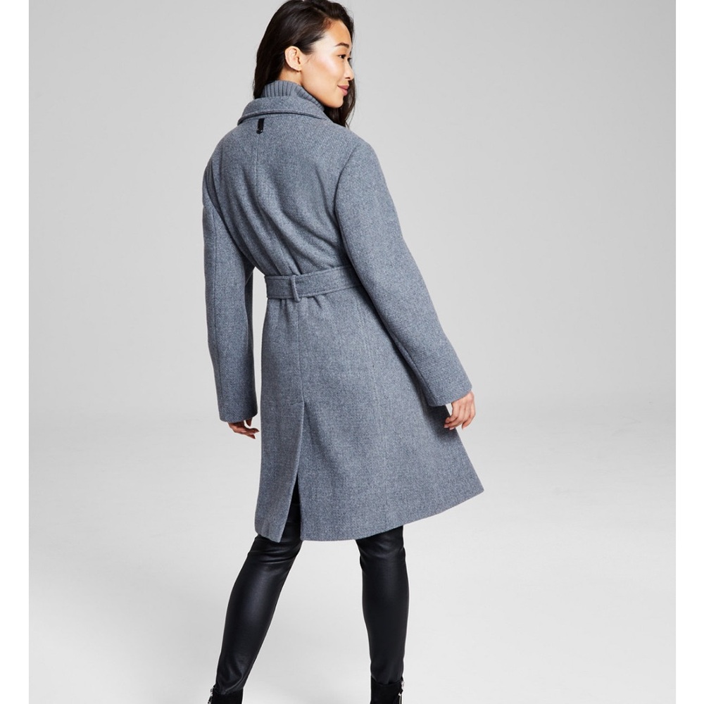 Calvin Klein Women’s Wool Blend Belted Wrap Coat grey - Picture 3 of 6